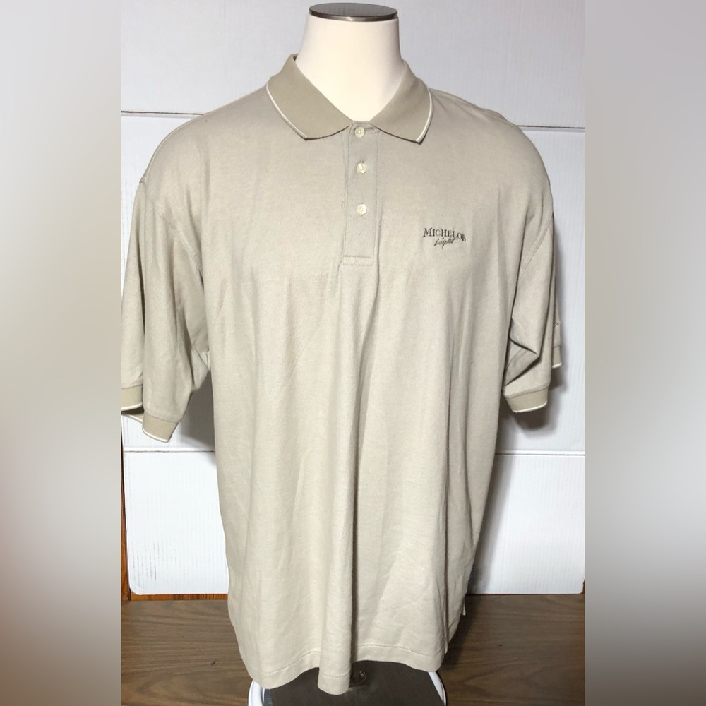 Nike golf Dri-Fit 2XL KHAKI COLOR POLO. MICHELOB LIGHT INSIGNIA ON LEFT …